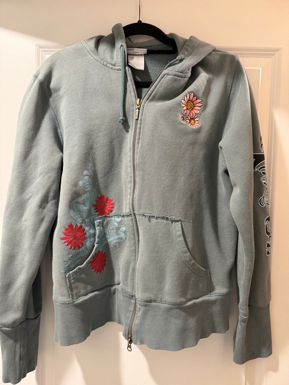 Vintage 2000 Disneyland Tinker Bell Hoodie XXL Y2K Rhinestone Embroidered Disney